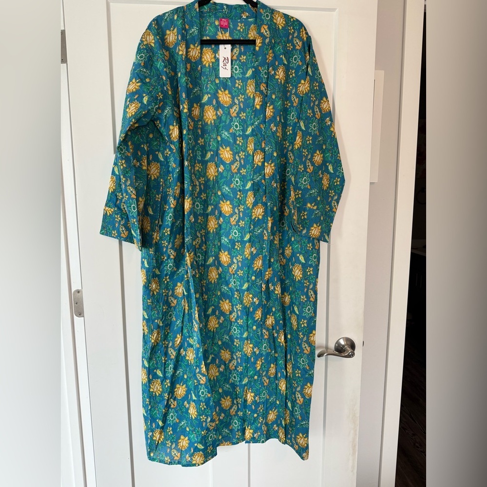 Teal & Gold Floral Kimono Jacket